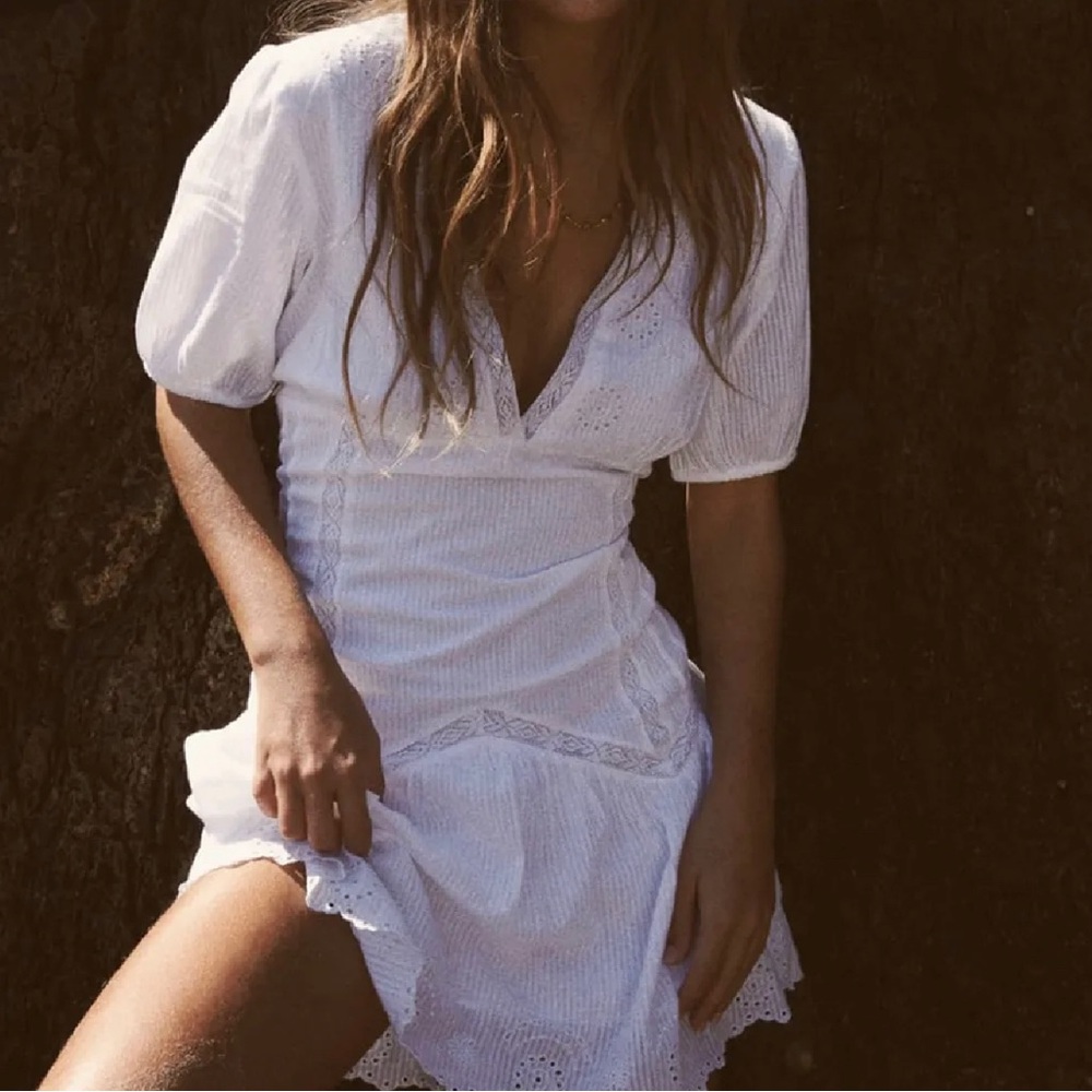 Zara White Mini Dress Openwork Embroidery